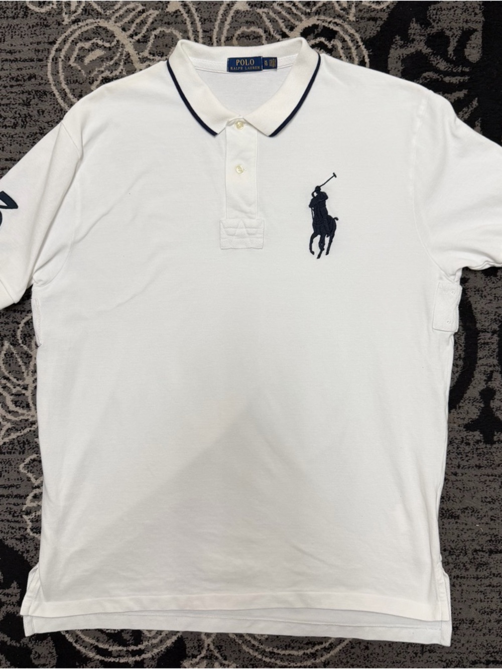 Ralph Lauren White Polo Shirt with Big Navy Pony and Trim